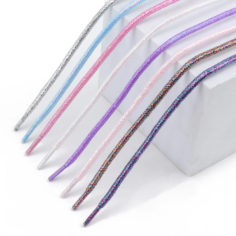 Metallic-Glitzer-Schnürsenkel, runde, glänzende Schnürsenkel, Gold, Silber, Seide, Schuhe, Spitze, Sport, lässig, bunt, Regenbogen-Farbverlauf, Schnürsenkel