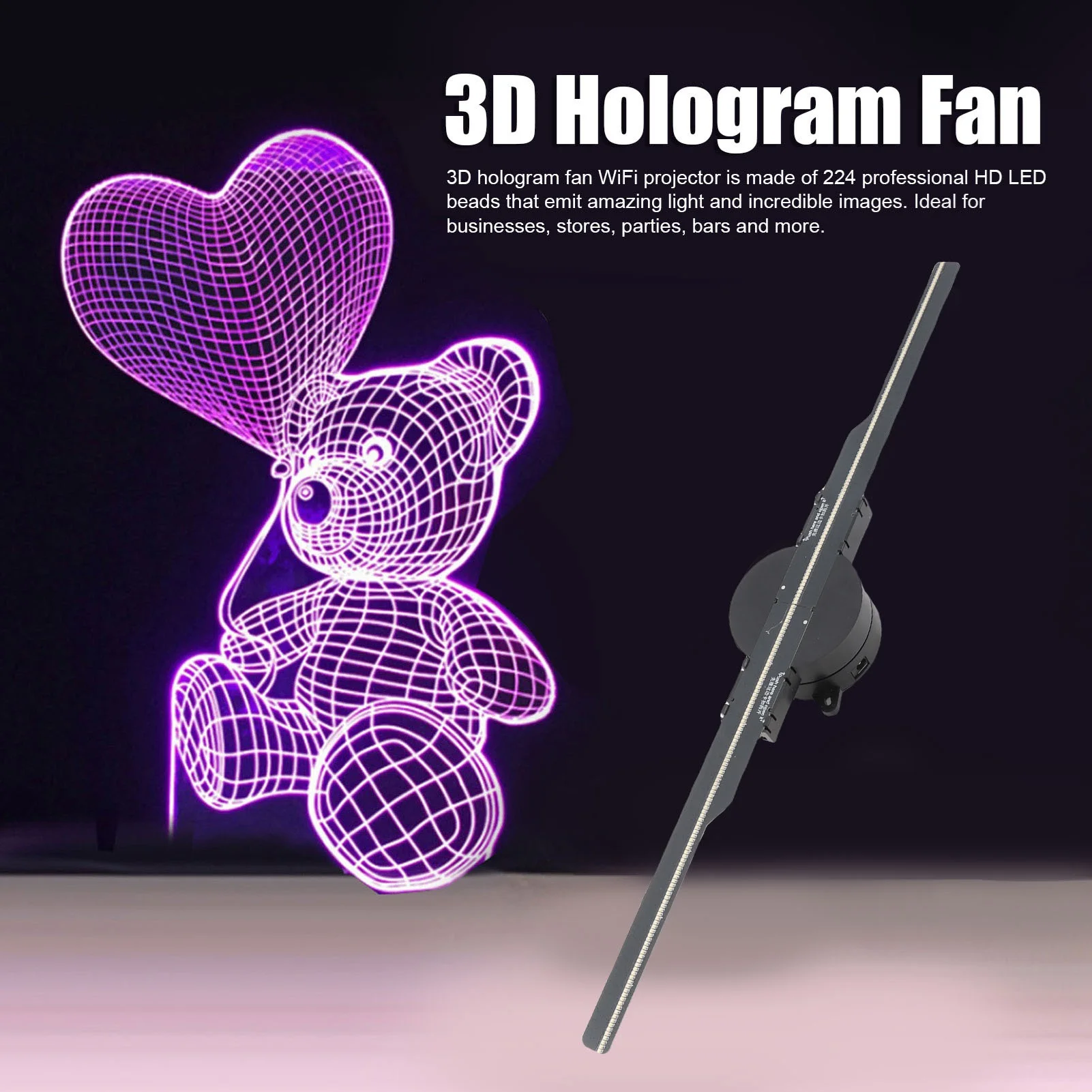 3D-Hologramm-Lüfter 16,5 Zoll 2000 x 224 WLAN-3D-Projektor mit 224 LED-Lichtperlen für Geschäftsladenwerbung 100-240 V Image