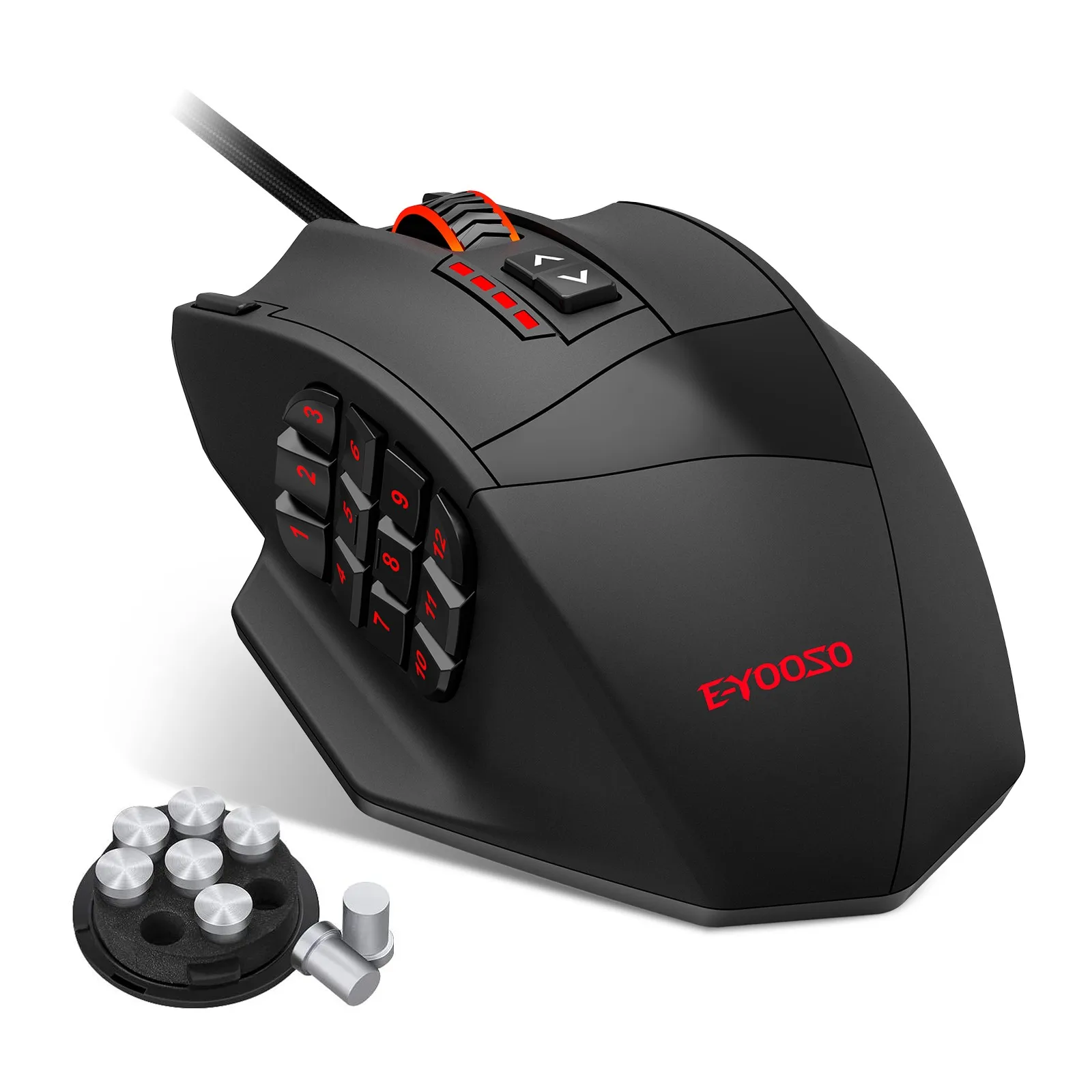 E-YOOSO X-39 Programmierbare Gaming-Maus, kabelgebundene RGB-Maus mit 18 Tasten, 8 abnehmbaren Gewichten, 5 DPI, ergonomischer Griff für Computer Image