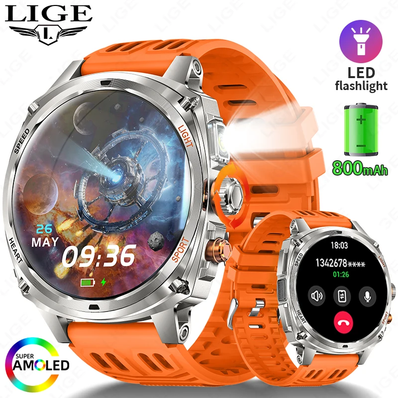 2025 neue Smart Watch Männer 800 mAh Große Batterie Taschenlampe Uhren 1,75 "AMOLED HD Display Sport Fitness Bluetooth Anruf smartwatch Image