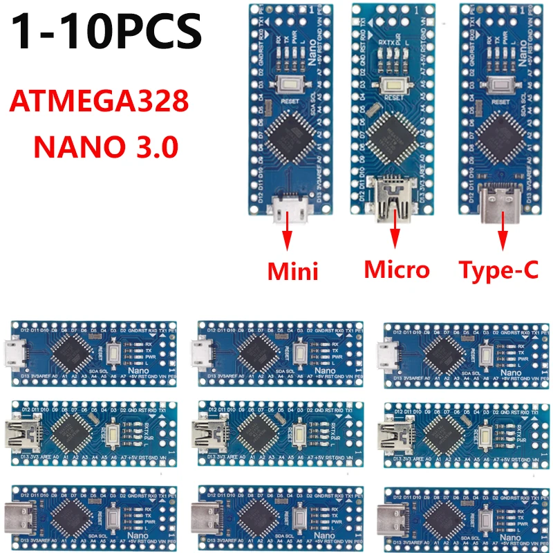 Mini / Type-C / Micro USB Nano 3.0 Con controller Nano compatibile con bootloader per driver USB arduino CH340 16Mhz ATMEGA328PB