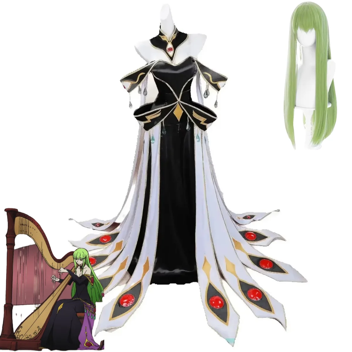 Anime Lelouch Lamperoge C.C. CC White Queen Cosplay Kostüm Abendkleid Perücke Frau Sexy Party Halloween Anzug Image