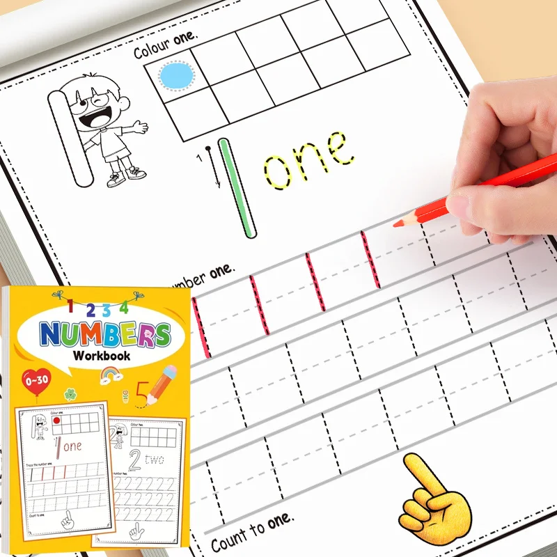 Übungsbuch für Zahlen 0-30 Zeichenbuch Stiftkontrolle Kalligraphie Übung Zuhause und Schule Lernen Arbeitsbuch Mathematik Image