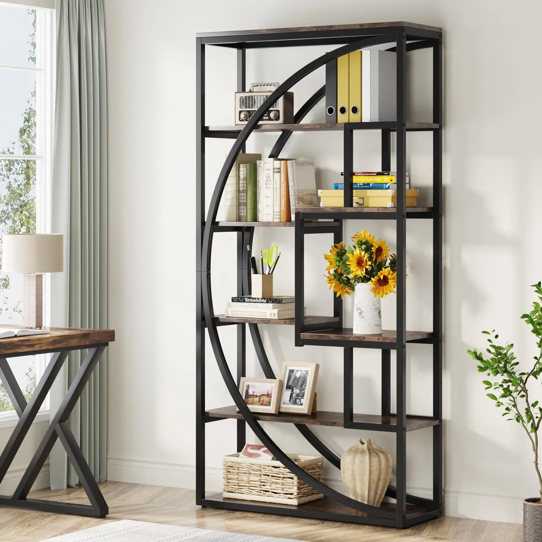 Tribesigns Industrielles 5-stufiges Etagere-Bücherregal, 70,8 Zoll hohes Bücherregal mit 8 offenen Regalen, Bücherregal für das Wohnzimmer Image