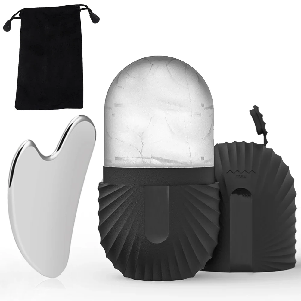 Eis Gesicht Roller Edelstahl Gua Sha Werkzeug Set Hautpflege Schönheit Set Gesicht Massage Roller Hebe Konturierung Werkzeug Wiederverwendbar Image