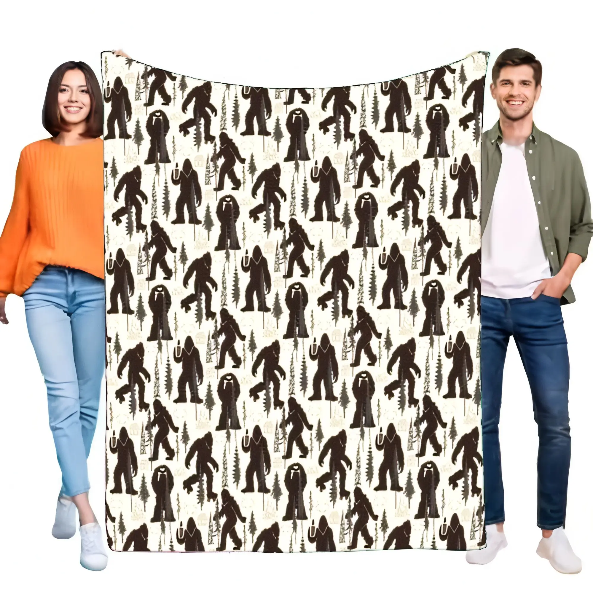 Lustige Bigfoot Sasquatch-Waldmuster-Flanell-Fleece-Decke, superweich, gemütlich, warm, Überwurf für Bett, Sofa, Couch, Cryptid-Liebhaber-Geschenk Image