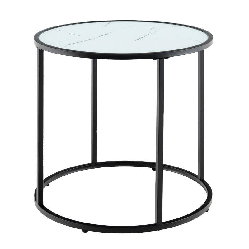 COSTWAY Beistelltisch, runder Sofatisch, Couchtisch mit Glasplatte in Marmoroptik und verstellbaren Füßen Image