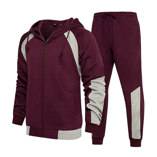 Per uomo Tuta da Ginnastica Felpa con cappuccio e pantaloni Set di abiti Set di felpe con cappuccio Felpa con Cappuccio All'aperto Quotidiano Sportivo Coulisse Tasca Blocco di colori Blu Nero Bianco