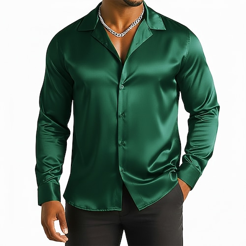 Per uomo Camicia Camicia in raso Camicia elegante Camicia casual Camicia con Bottoni Camicia da Ballo Semplice Formale Matrimonio Blu Nero Vino Verde Manica Lunga Collo Camp Tutte le stagioni