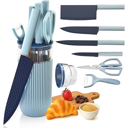 set di coltelli set di coltelli da cucina da 7 pezzi con coltelli da chef e da carne affilati set di coltelli multiuso antiruggine per cucina set di coltelli da cucina blu