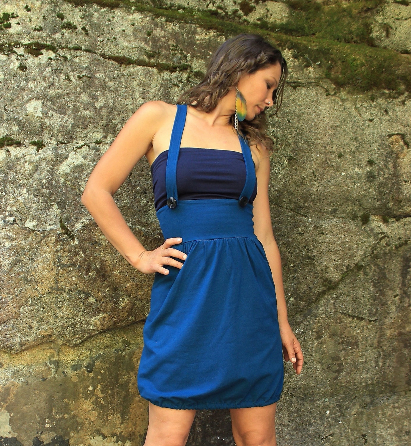 Abito con bretelle - Abiti da donna - Abito unico - Abito a trapezio - Abito estivo - Abito verde acqua - Abiti primaverili da donna - Abito con spall