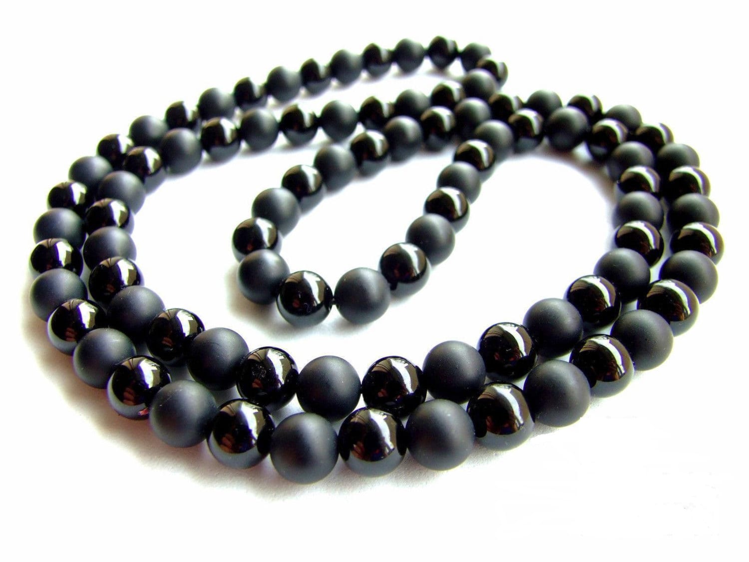 Collana da uomo in onice opaco e nero, collana in onice da 8 mm, collana di perline, collana con pietre preziose, collana Yoga Reiki, collana da uomo,