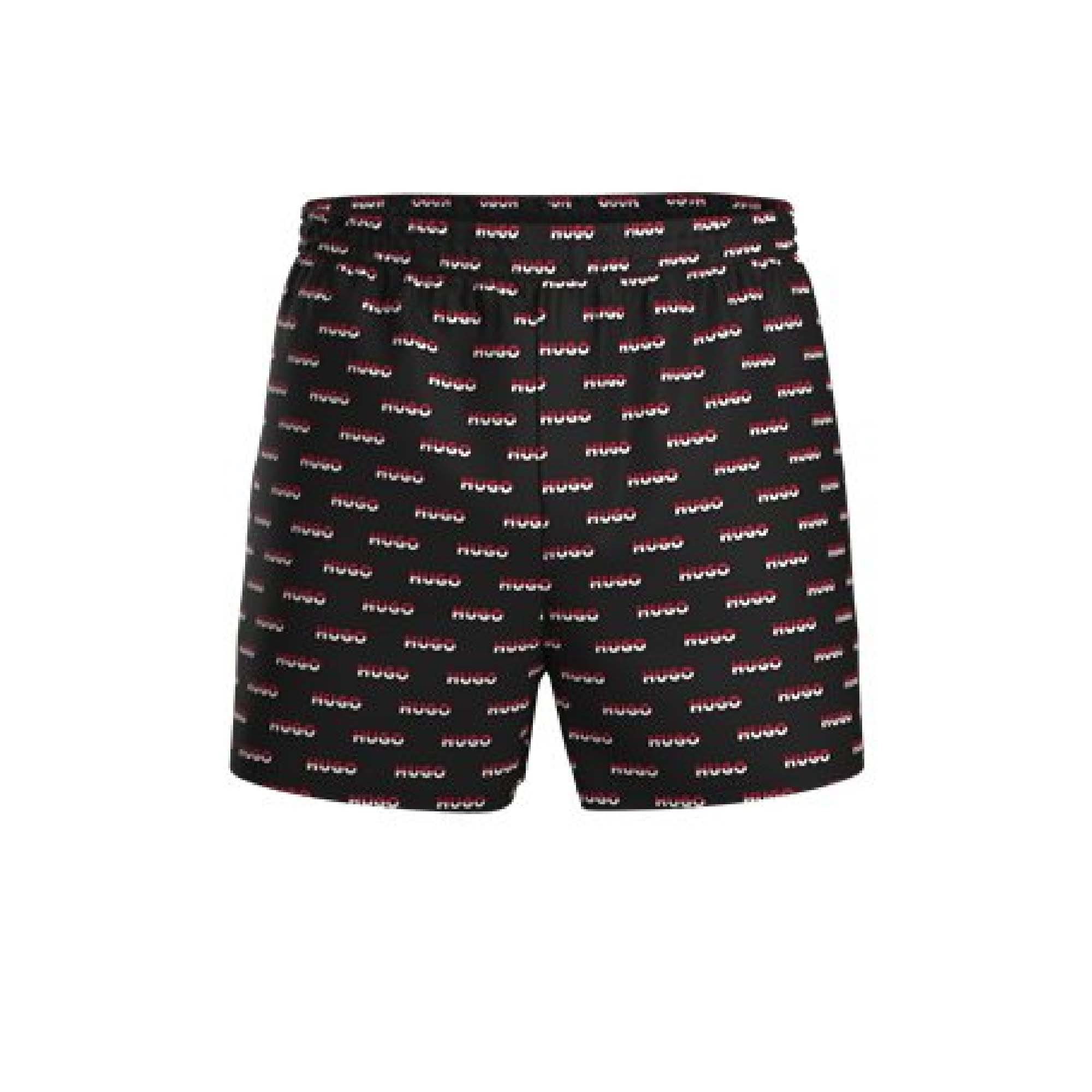 Hugo Mens Logo Print Pyjama Shorts in Black Cotton - Size 2XL | Hugo Sale | Discount Designer Brands