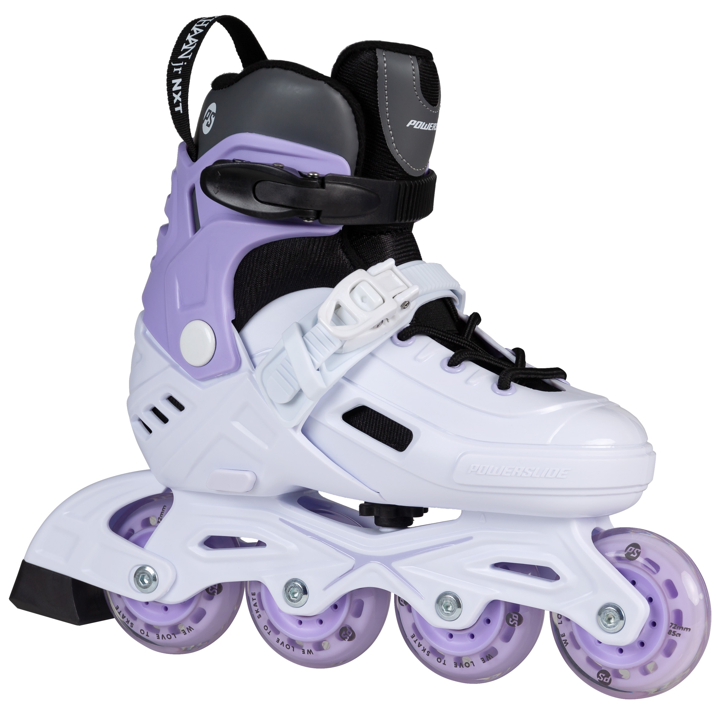 Inlineskates POWERSLIDE "Khaan Junior NXT White adj." Gr. 27, flieder, Inlineskates_Rollschuhe, Kinder, 27/30 (bis 80 kg), Kunststoff
