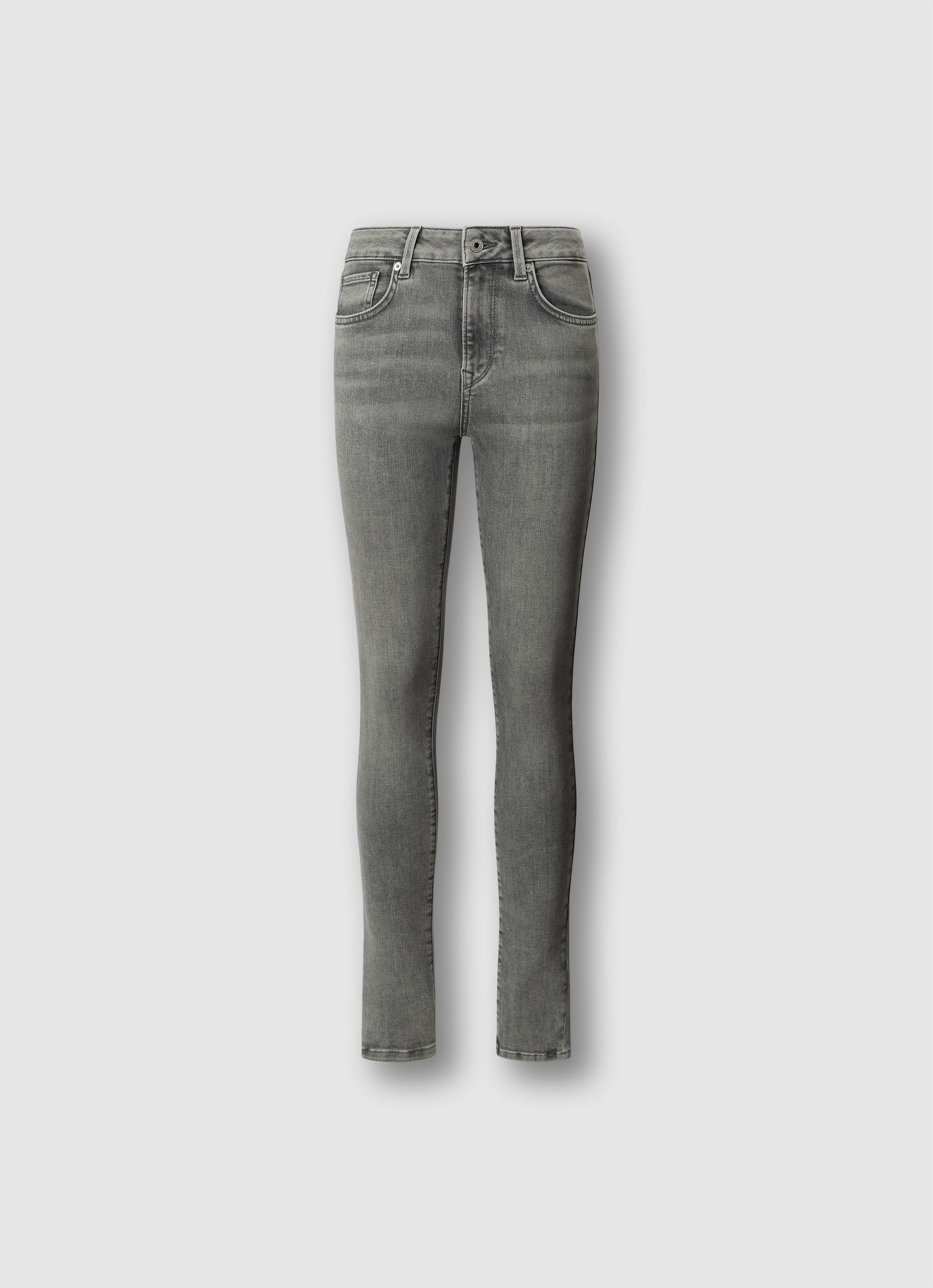 Skinny-fit-Jeans PEPE JEANS "SKINNY JEANS MW", Damen, Gr. 27, Länge 30, grau mid, Denim/Jeans, Obermaterial: 84% Baumwolle, 15% Polyester, 1% Elasthan, skinny fit lang, Jeans, in verschiedenen Waschungen