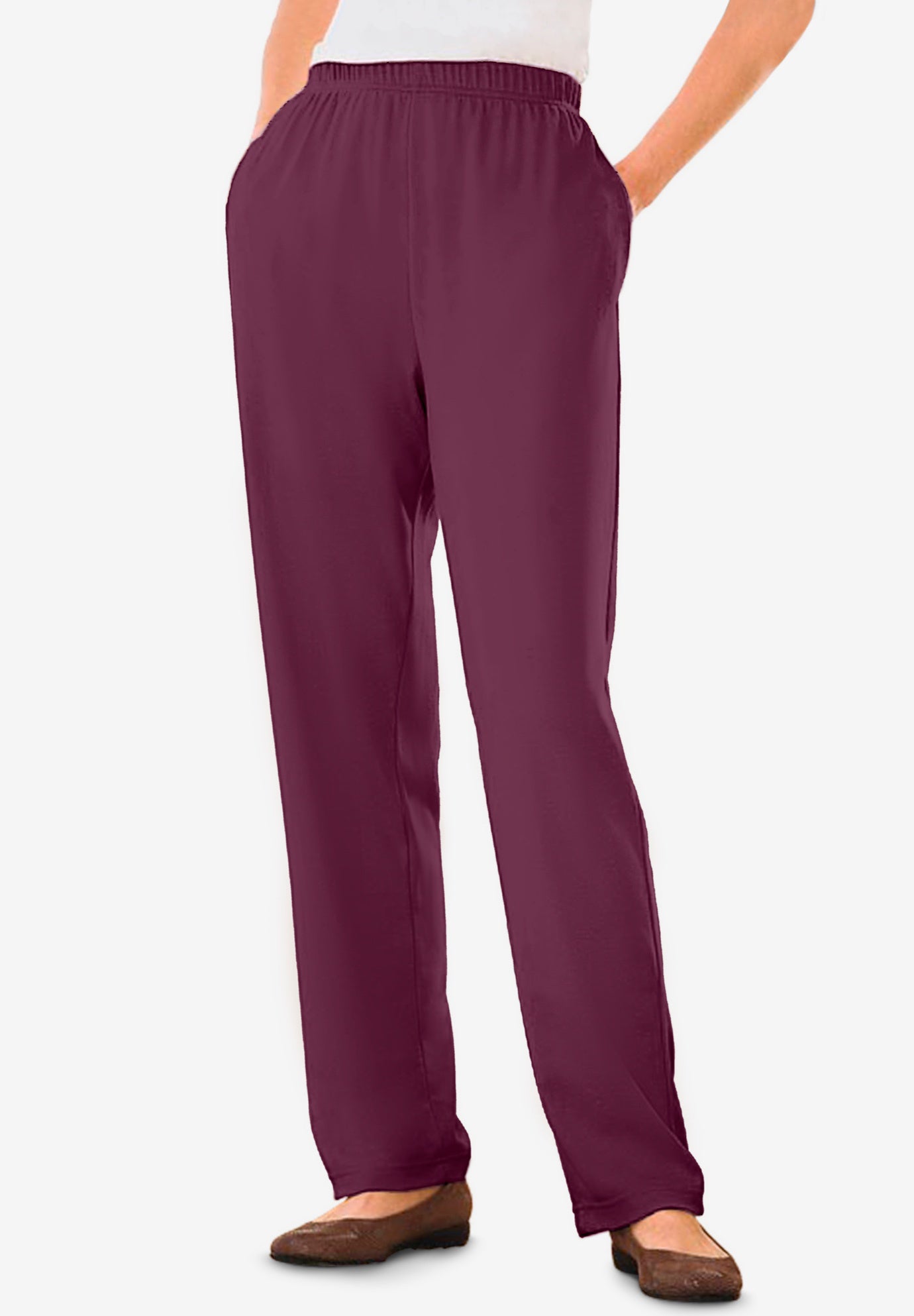 Plus Size Women's 7-Day Knit Straight-Leg Pull-On Pants by Woman Within in Deep Claret (Size L)