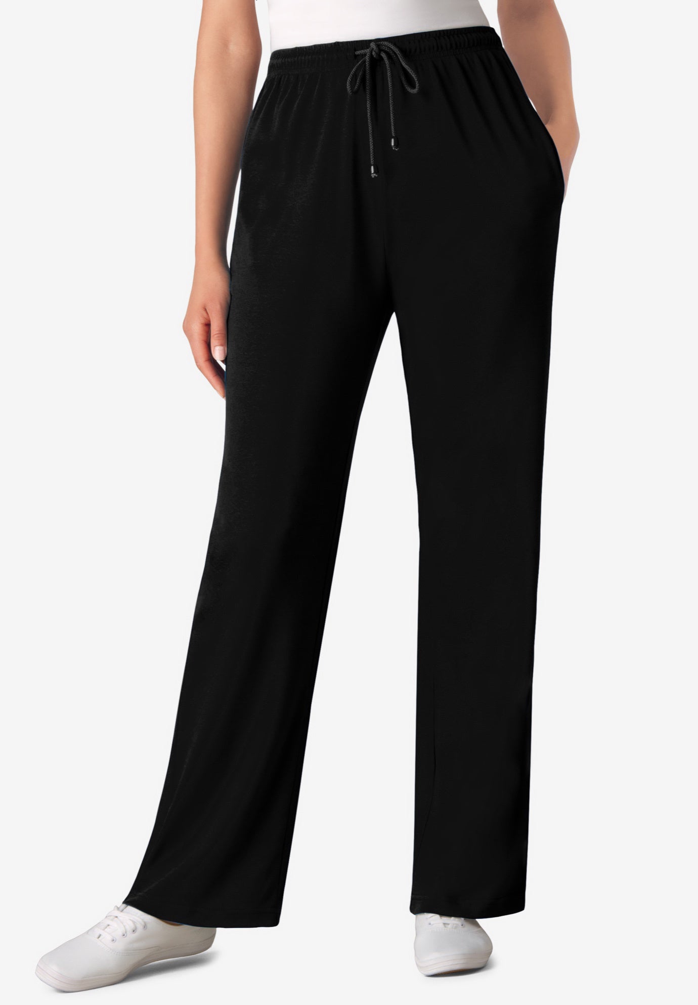 Plus Size Women's Sport Knit Straight-Leg Pull-On Pants by Woman Within in Black (Size L)