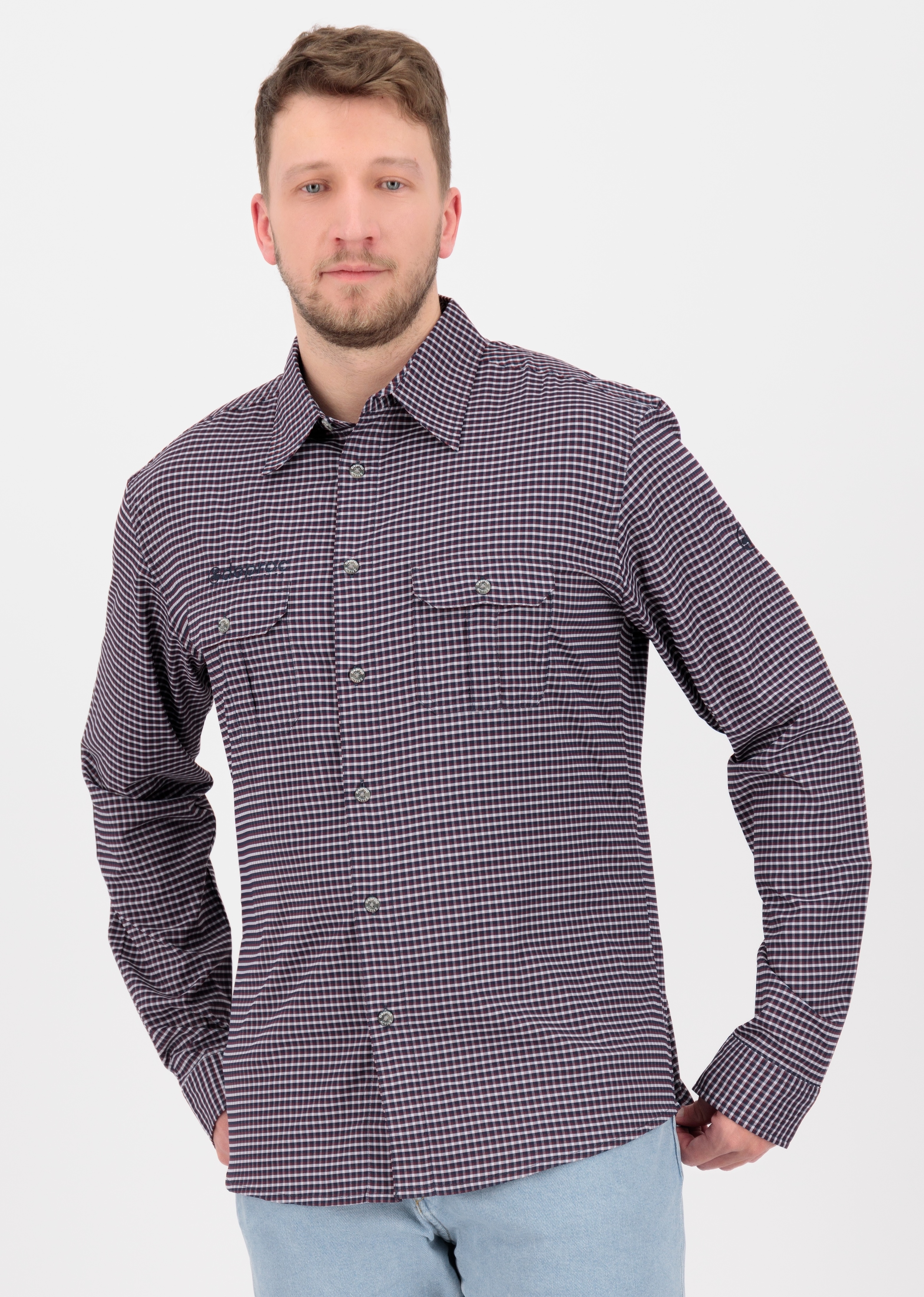 Outdoorhemd DEPROC ACTIVE "DENVER M MEN", Damen, Gr. XXXL (58), Normalgrößen, blau, rot, check, 50% Polyester; 40% Baumwolle; 10% Leinen, Hemden, auch in Großen Größen erhältlich