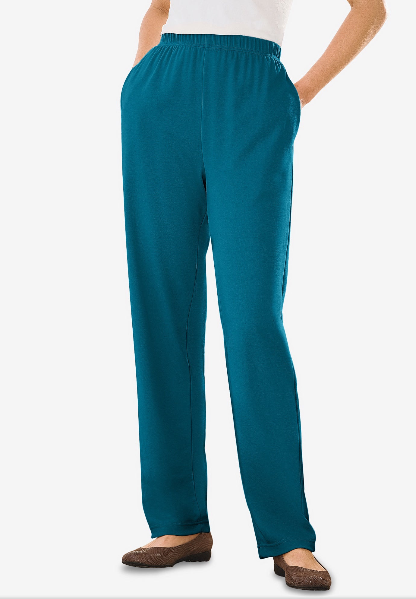 Plus Size Women's 7-Day Knit Straight-Leg Pull-On Pants by Woman Within in Deep Teal (Size 6X)