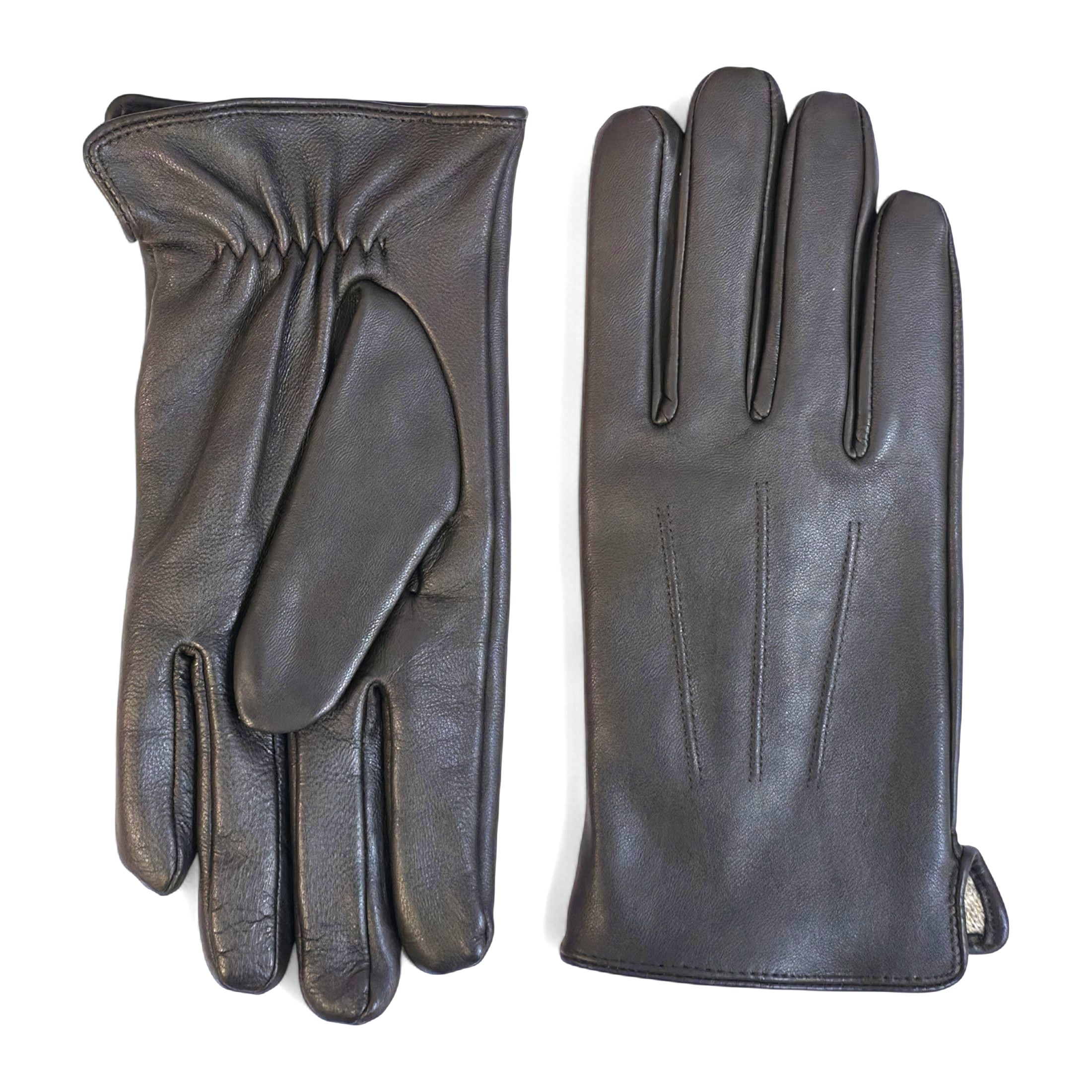 Braune Herrenhandschuhe aus italienischem Leder mit warmem Wollfutter, ideal für Winter, Reiten und Autofahren. Image