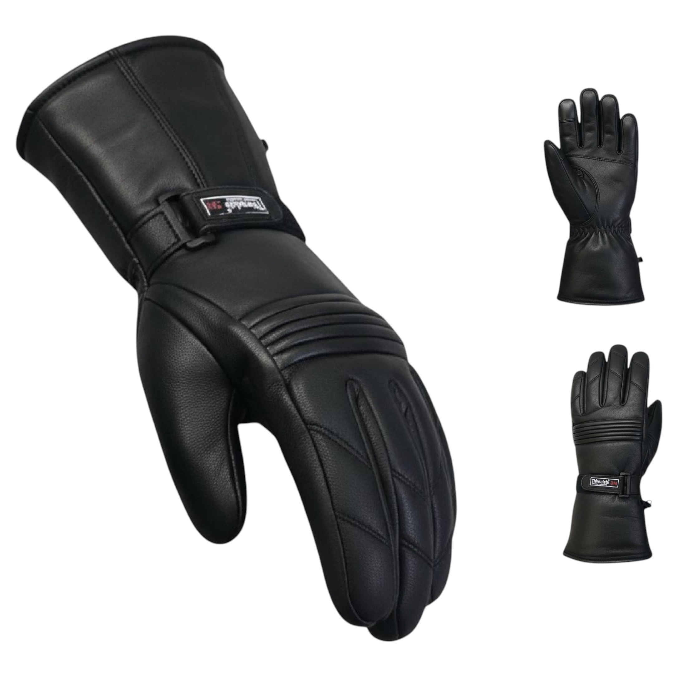 Thermohandschuhe für Herren, gepolstert, schwarzes Leder, wasserdicht, Winter- und Sommer-Bikerschutz Image