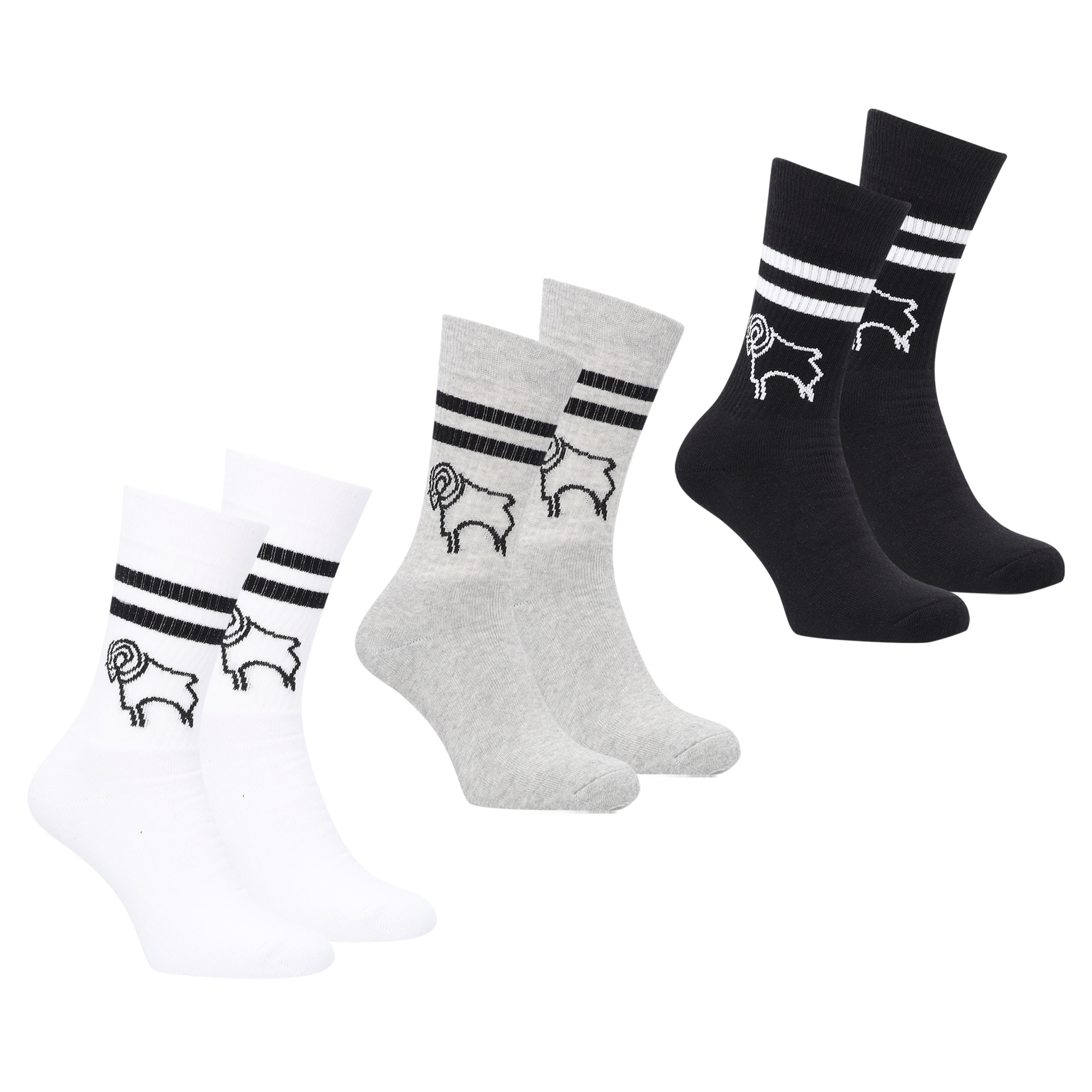 Derby County 3er-Pack Sportsocken – Schwarz/Weiß/Grau – Unisex Image