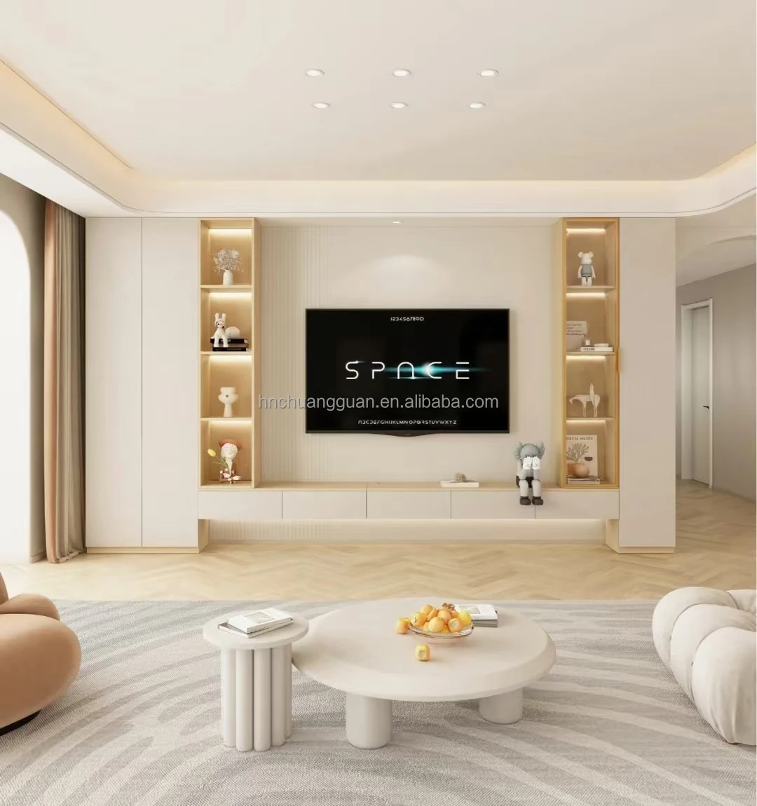 Meubles TV flottants en bois pour maison et hôtel, modèles de meubles, éclairage Led pour salon, meuble TV mural avec écran
