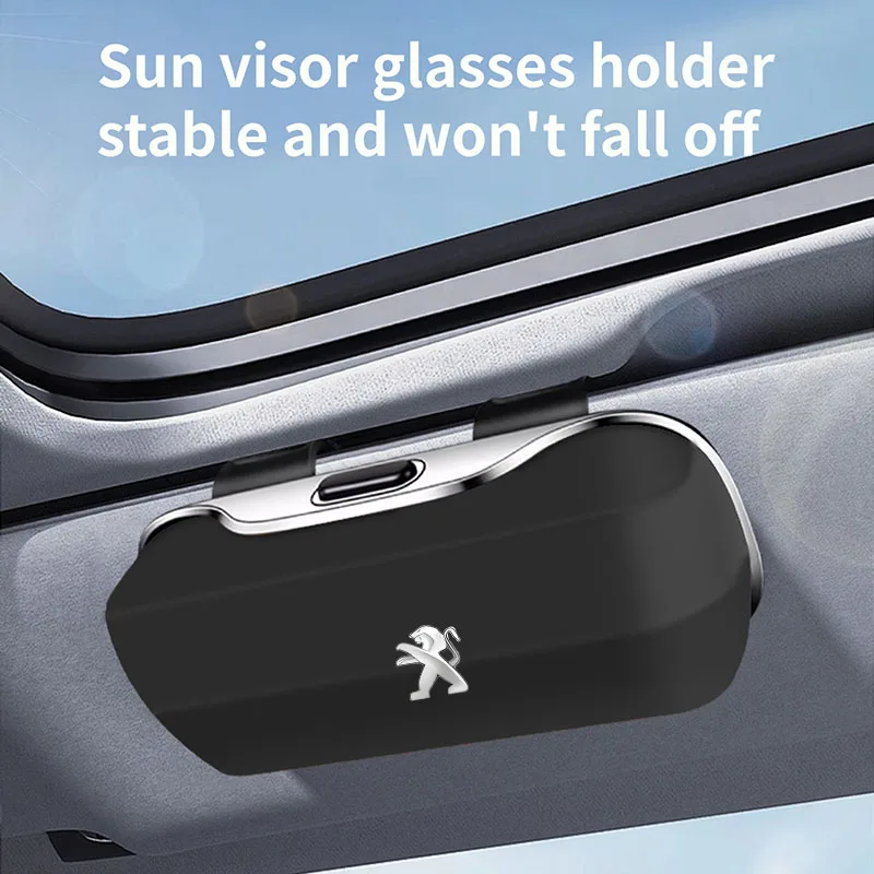 Pour support de lunettes de soleil de voiture Peugeot, étui à lunettes de visière ABS Clip Texture en Fiber de carbone boîte de rangement de lunettes de pare-soleil de voiture