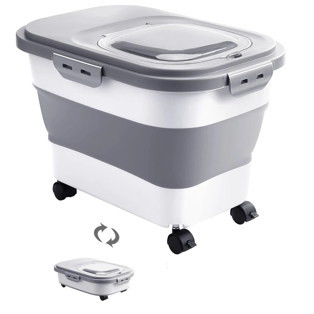 Conteneur de stockage de nourriture pour chien et chat, grande capacité, scellage pliable, boîtes de stockage de céréales et de riz de cuisine avec couvercle transparent, seau pour aliments secs