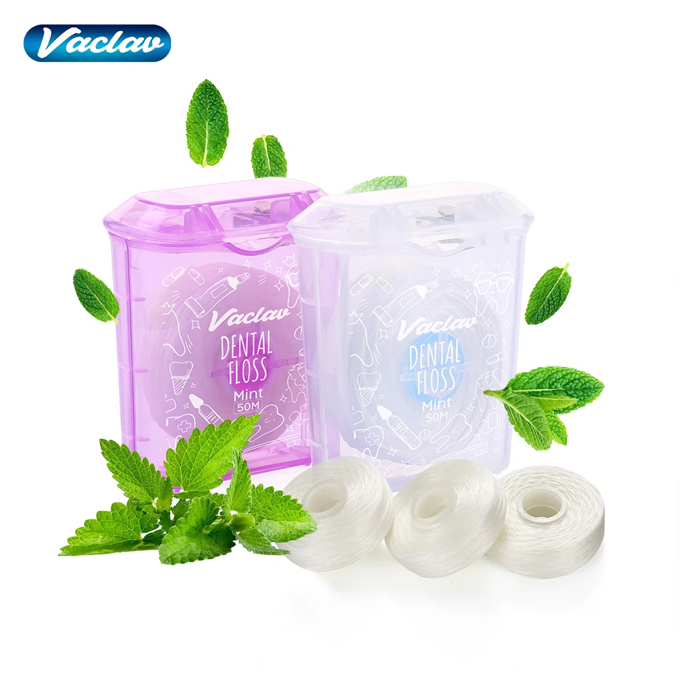 Vaclav 50 m gewachste Zahnseide, Minze, Zahnseide, effektive Plaque-Entfernung, extra breite Reinigungsfläche, reibungslos Image