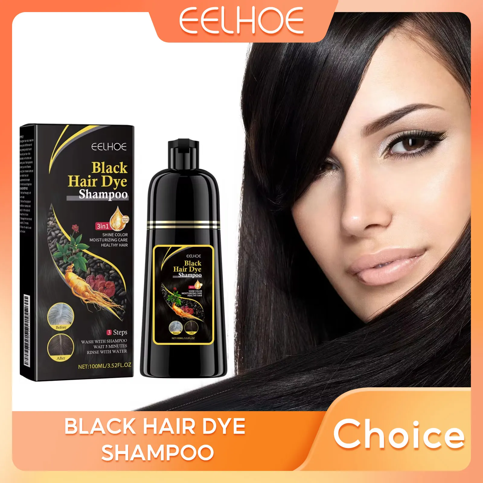 EELHOE 3-in-1 Hair Dye Shampoo to Darken Hair Cleaning Hair Color Shampoo Polygonum Multiflorum Growth of Hair Dye Shampoo 500ml