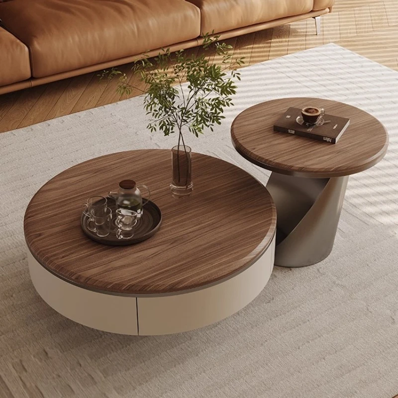 Luxuriöser mittelgroßer Couchtisch mit antiker Walnussoberfläche, runder Couchtisch, weiche Wohnung, Wohnzimmermöbel, Tavolo Basso XYCJ