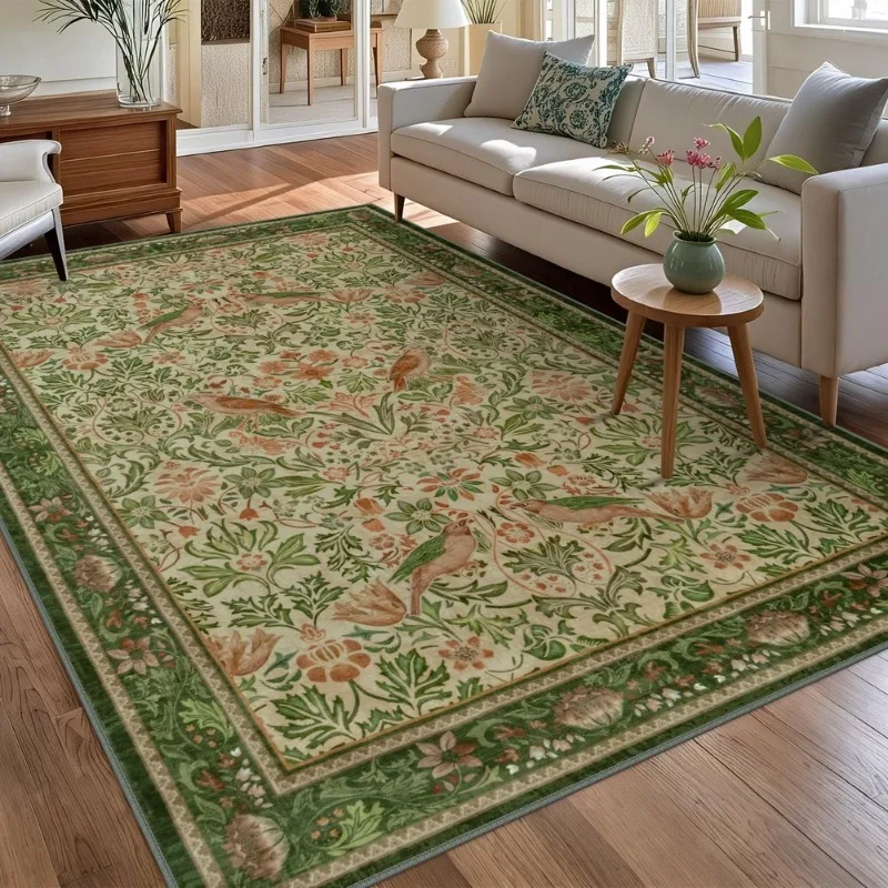 Wohnzimmer Teppich Große Größe Schlafzimmer Nacht Boden Matte Maschine Waschbar Teppiche Frühling Blumen Pflanze Retro Hause Dekoration Teppich Image