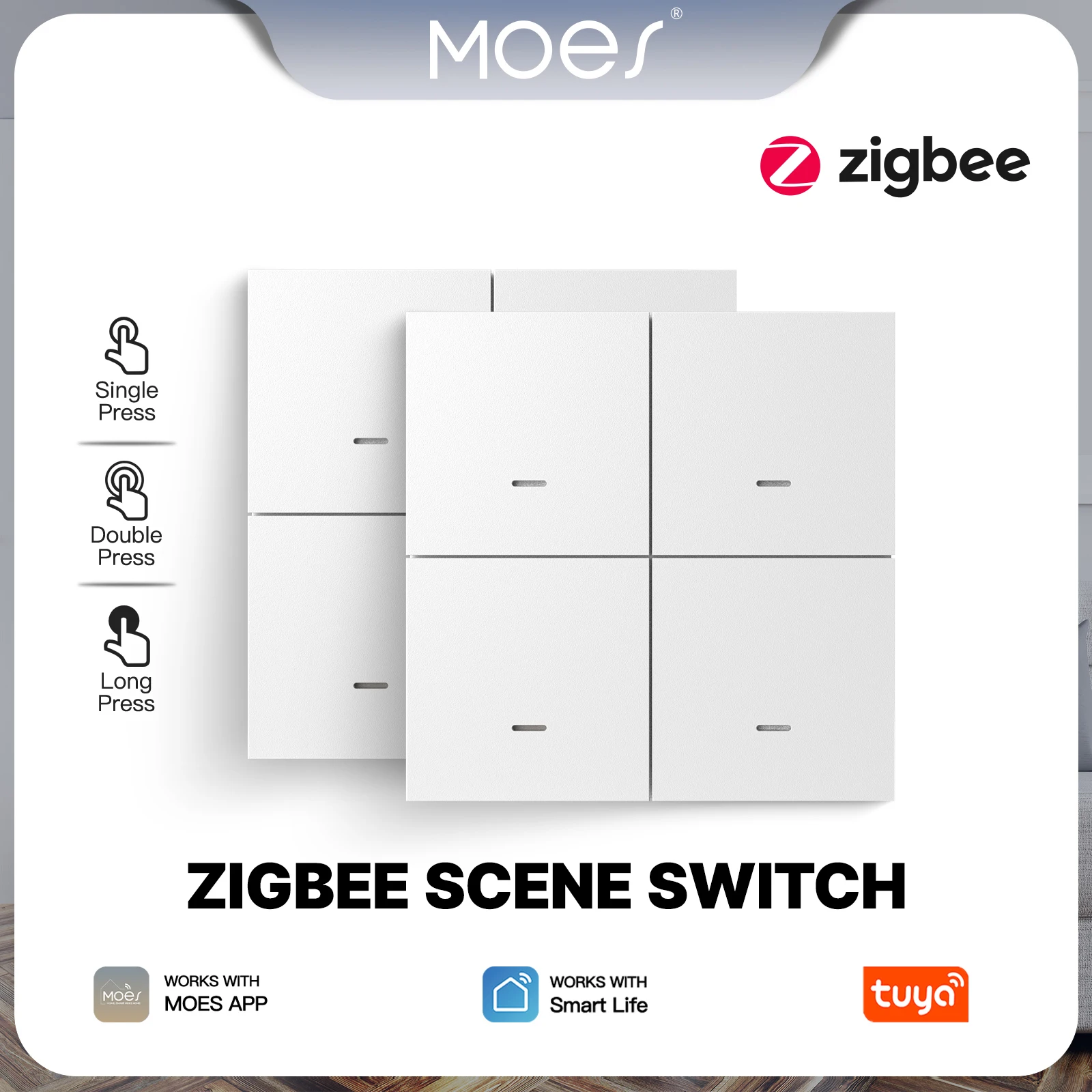 MOES Tuya ZigBee Szenenschalter, 4-fach, kabellos, 12 Drucktasten-Controller, Automatisierungsszenario, batteriebetrieben, funktioniert mit Smart Life Image