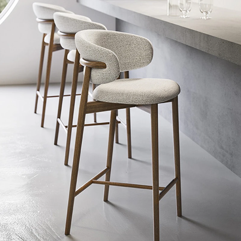 China Back Barhocker Holz Kommerziell Walnuss Robuste moderne Küche Barhocker Wohnzimmer Insel Barhocker High-End-Möbel