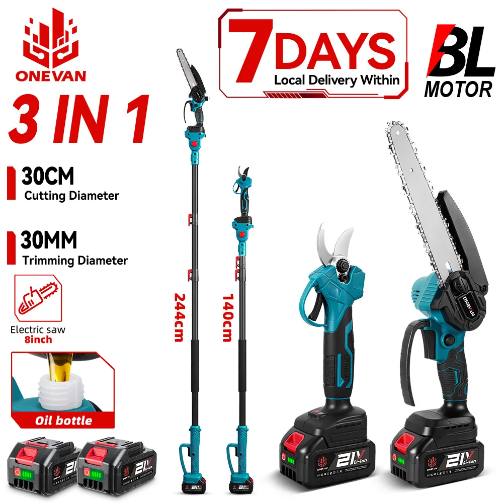 ONEVAN 5500W Bürstenlose 3-in-1 Elektrische Hochastsäge & Astschere Kabellos 8 Zoll Baumschneidewerkzeug für Makita Akku Image
