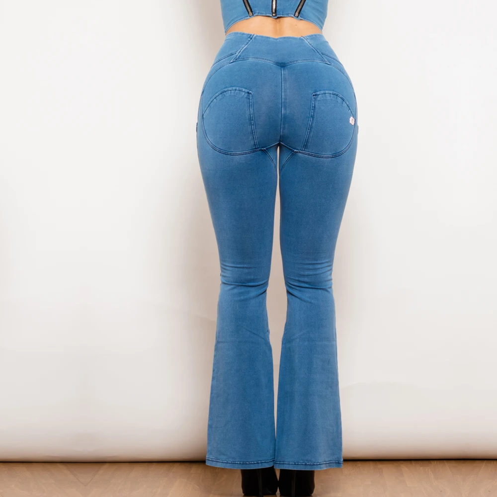 Shascullfites Damen-Jeans mit hoher Taille, ausgestellte Denim-Hose, hellblau, lässig, eng, sexy, Flare-Jeans, große Größe, Damenbekleidung, Herbst