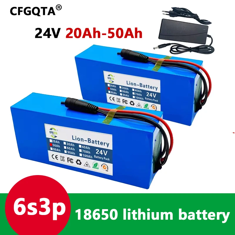 2025 NEU 6s3p 24 V 20 Ah-50 Ah 18650 Lithiumbatterie 25,2 V 50000 mAh Lithium-Ionen-Akku mit Ladegerät Image