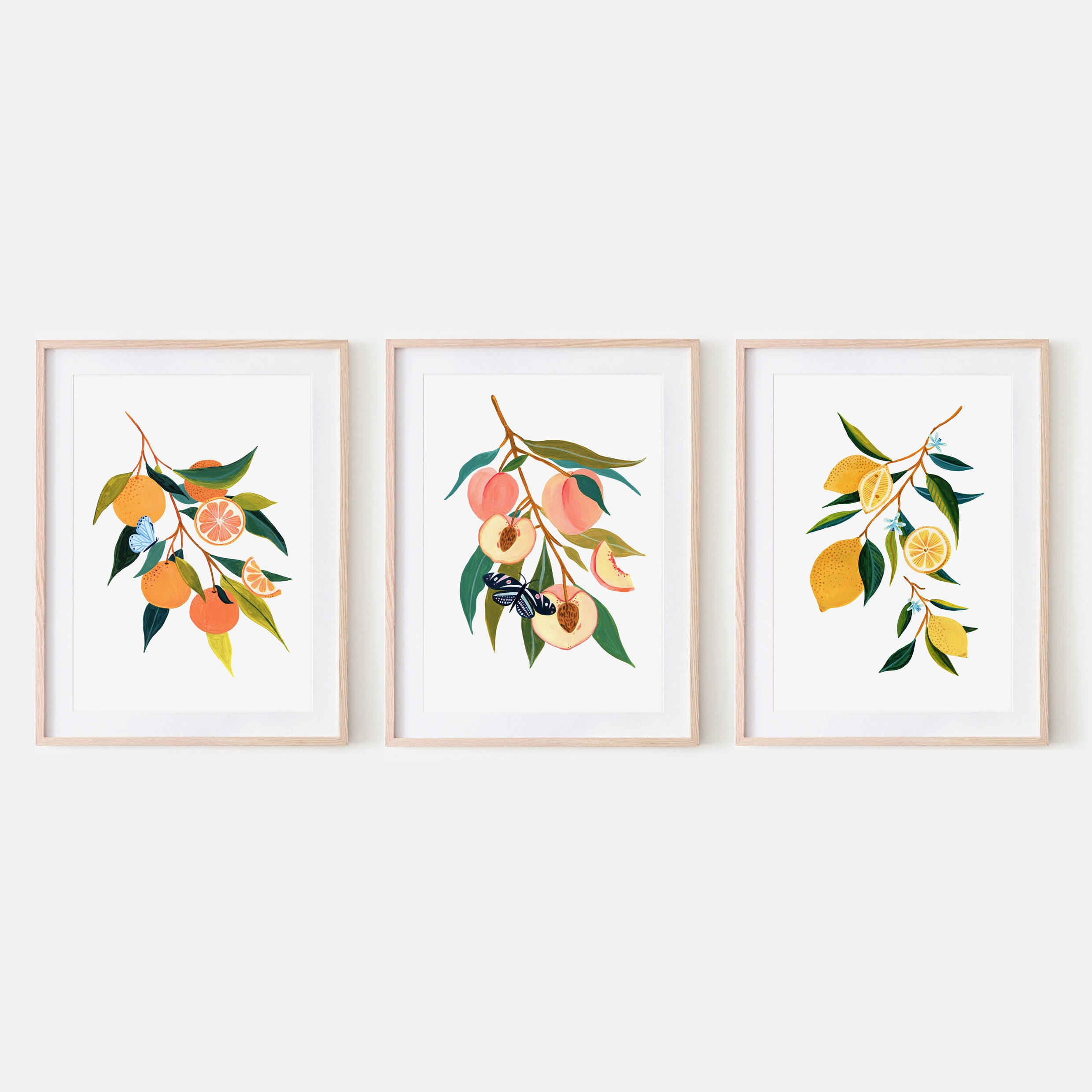 Set di 3 stampe artistiche di agrumi, decorazioni per la cucina, illustrazioni di frutta, stampe botaniche, decorazioni per la casa, poster di cibo, s