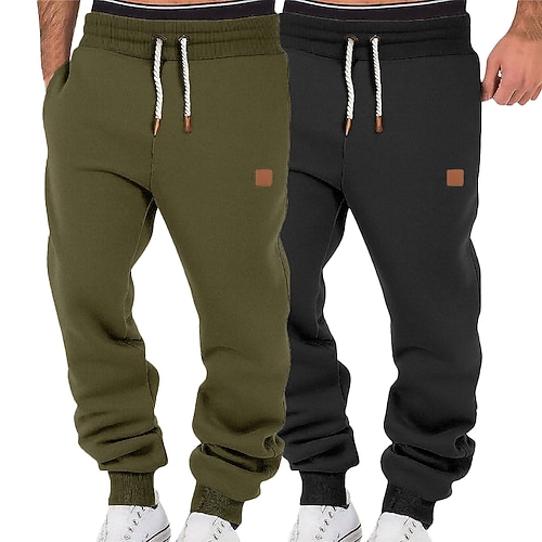 Mehrfachpackungen 2St Herren Marineblau Schwarz Jogginghose Hose Kordelzug Elastischer Bund Einfach Urlaub Alltagskleidung Polyester Frühling Image