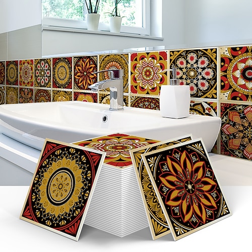 12 Stück 3D-Wandfliesenaufkleber, selbstklebend, 15 x 15 cm, dickes PE-Schaum-Kristallmosaik, wasserfester Spritzschutz für Küche und Bad Geschenkbox für Heimdekoration, metallische Wandpaneele Image