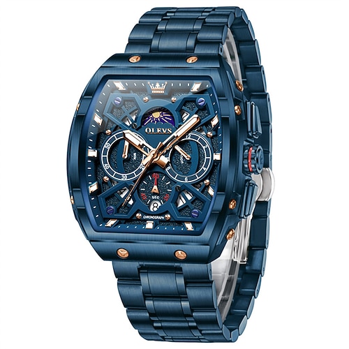 Die neue Olevs Herren-Business-Quarzuhr im tonnenförmigen Design mit Leuchtzeigern, Chronograph und Kalender – eine multifunktionale, lässige und modische Herren-Quarzuhr, wasserdicht und sportlich. Image
