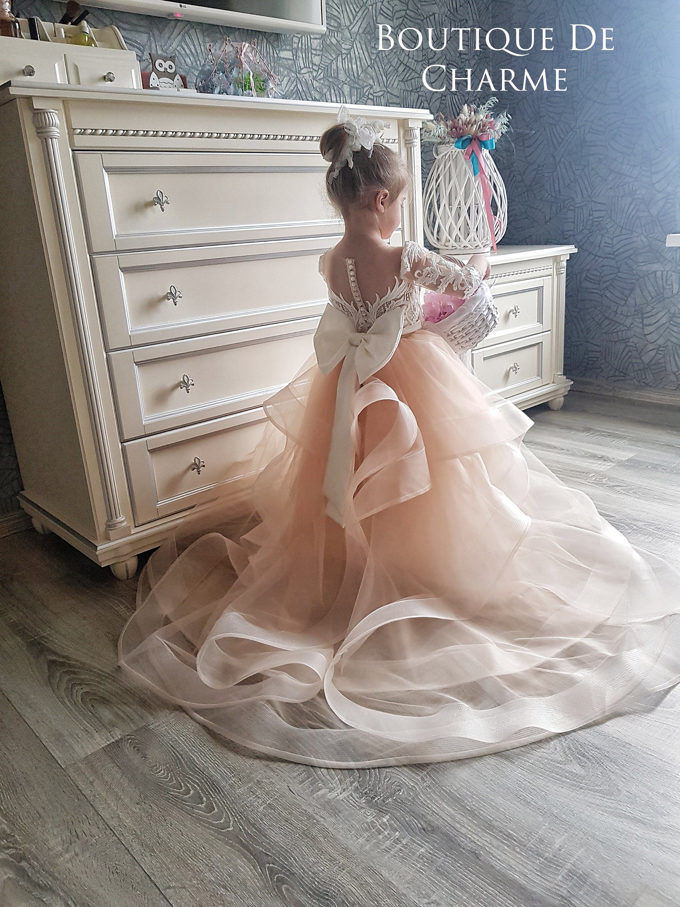 Abito da ragazza a fiori tutu, Abito da ragazza fiore in pizzo, Abito da ragazza fiore in tulle, Abito da prima comunione, Abito da sposa per ragazze,