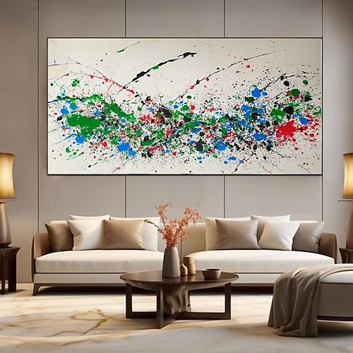 Handgemaltes modernes abstraktes Tropfenbild, moderne Kunst, Farblinien auf Leinwand, abstraktes vertikales Gemälde, farbenfrohe Wanddekoration, urbaner Kunststil, Ölgemälde, Wandkunstbild Image