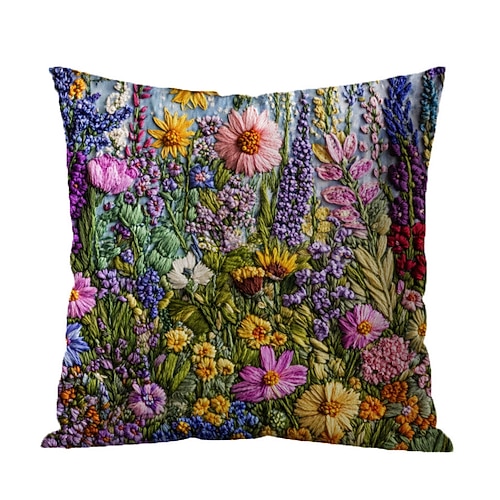 Kissenbezug mit floralem 2D-Flachdruck, weich und bequem, mit angedeuteter Stickerei, für Wohnzimmer, Sofa, Schlafzimmer oder als Dekoration. Image