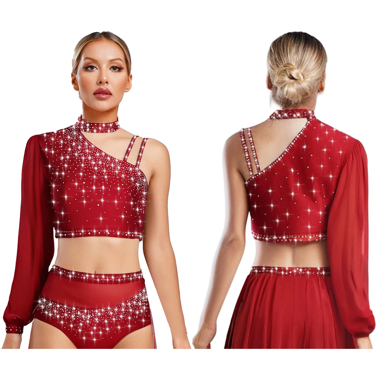 Costume de danse latine moderne pour femmes, strass brillants, col licou, haut court en maille ou jupe de danse, short pour Salsa, Samba, danse du ventre