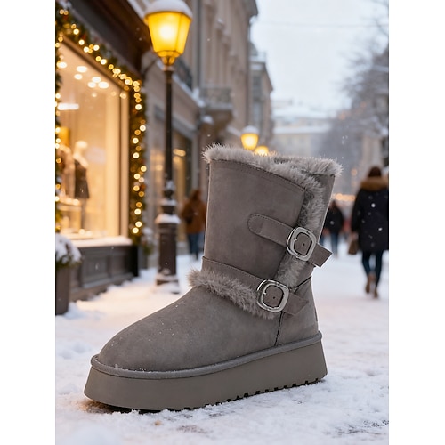 Braune Damen-Winterstiefel mit Kunstfellfutter – Schnallendetail, kuschelige Wärme und Plateausohle für lässige Outdoor-Aktivitäten, verschneite Tage und Wintermode Image