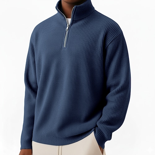 Herren Cordhemd Textur Lässig Alltagskleidung Viertelreißverschluss Langarm Mode Basic Einfach Reißverschluss Warm Frühling Herbst Winter Normale Passform Armee-Grün Schwarz Wein Marinenblau Khaki Image