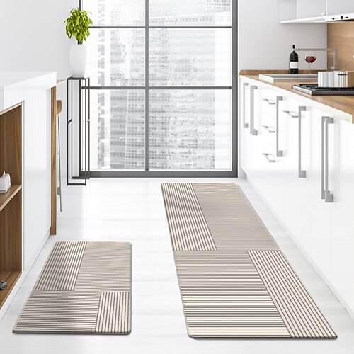 Läuferteppiche für Flur und Küche, PU-Leder-Fußmatte, dick, rutschfest, ölbeständig, strapazierfähig, pflegeleicht, modernes Wohnaccessoire, Fußmatte Image