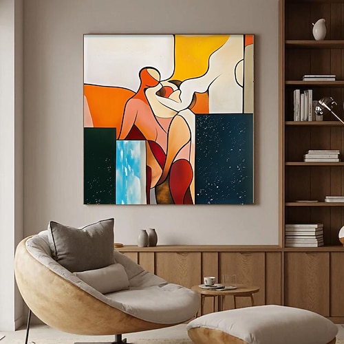 Ölgemälde, handgemalt, abstrakt, geometrisch, orange-grün, minimalistisch, auf Leinwand, vertikal, großformatig, Wandkunst, organisch, modern, farbenfroh, aus der Mitte des 20. Jahrhunderts Image